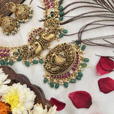 Vriksham Festive Peacock Designs Hasli Neckpiece-Green Bead-G19106